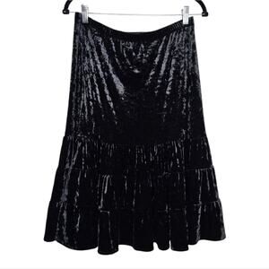 New York & Company Black Crushed Velvet Tier Ruffled Skirt Small